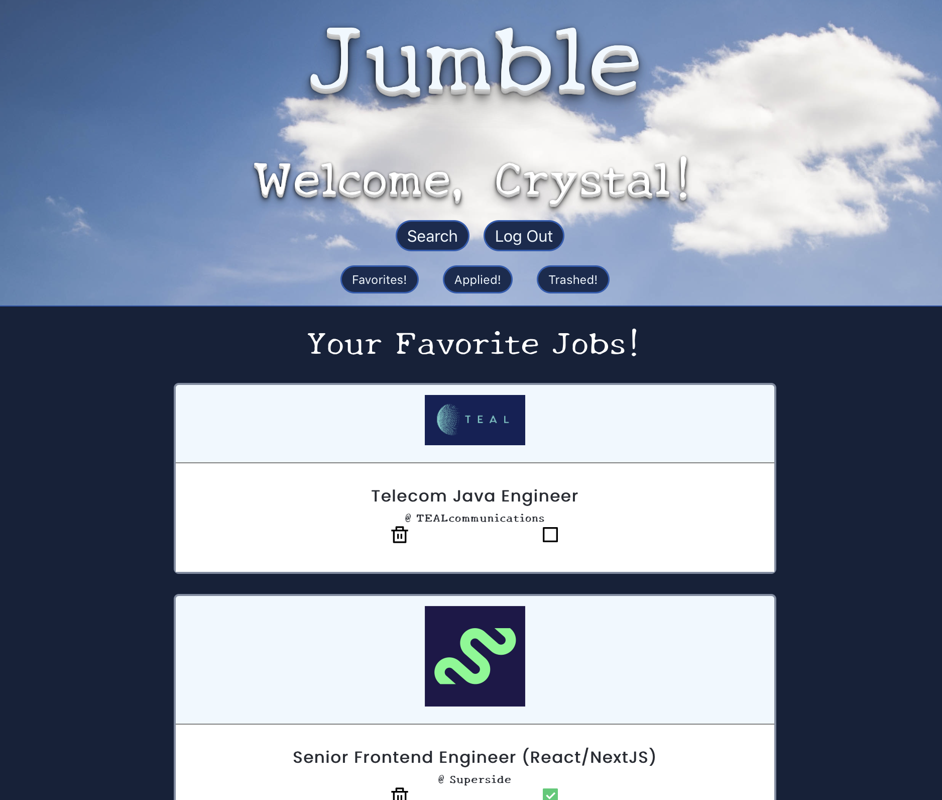 Jumble favorites page